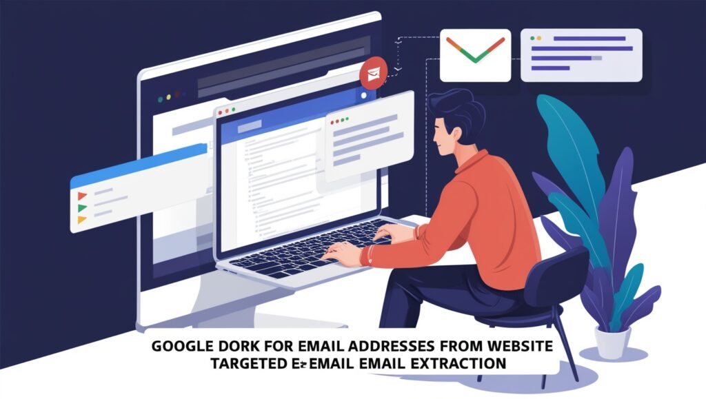 Person using Google Dork for email extraction from websites.